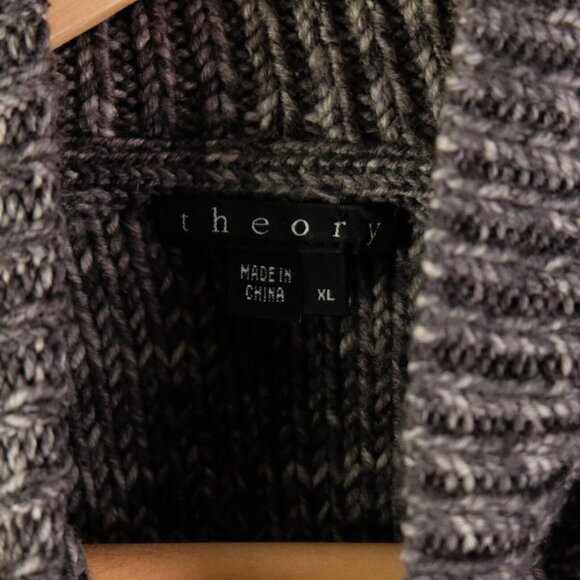 Theory Sweater Mens Extra Large Heathered Gray Knit Button Up Wool - Picture 7 of 9